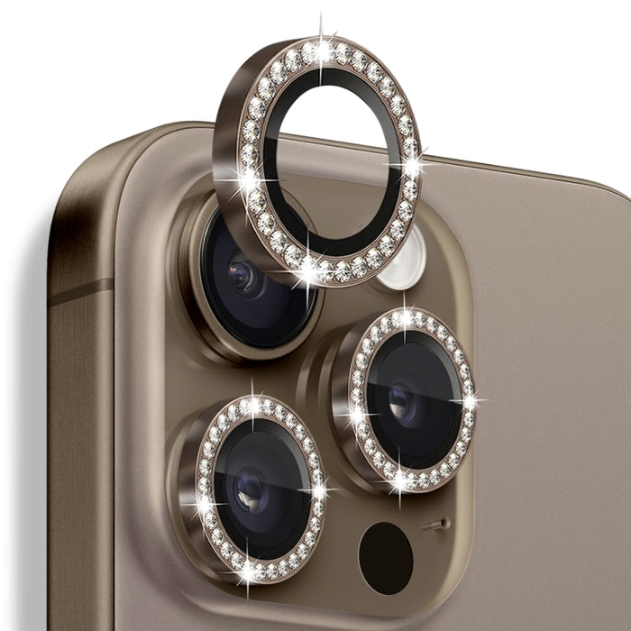 Protector de lente de cámara con diamantes de imitación NORTHJO, película de anillo de metal de vidrio templado, For iPhone 16 Pro / 16 Pro Max