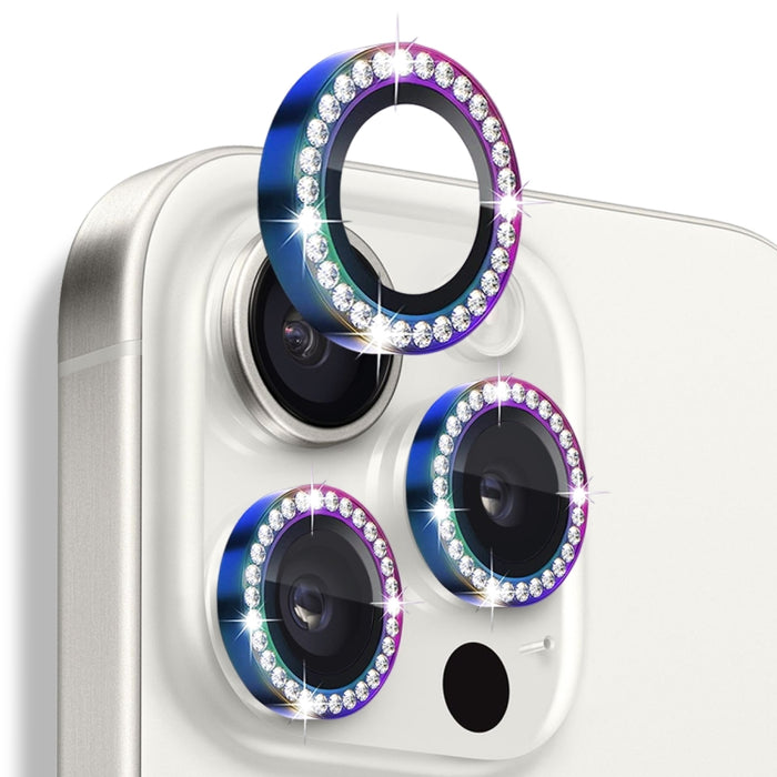 Protector de lente de cámara con diamantes de imitación NORTHJO, película de anillo de metal de vidrio templado, For iPhone 16 Pro / 16 Pro Max
