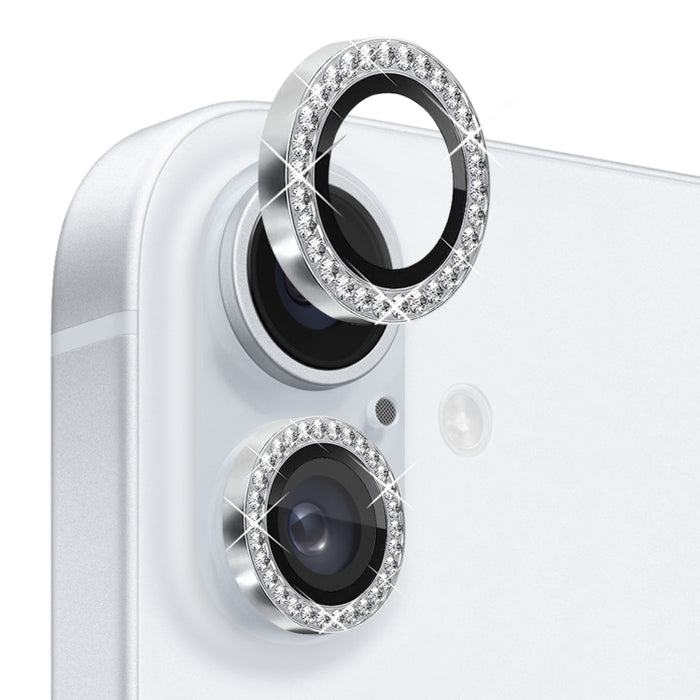 Protector de lente de cámara con diamantes de imitación NORTHJO, película de anillo de metal de vidrio templado, For iPhone 16 / 16 Plus