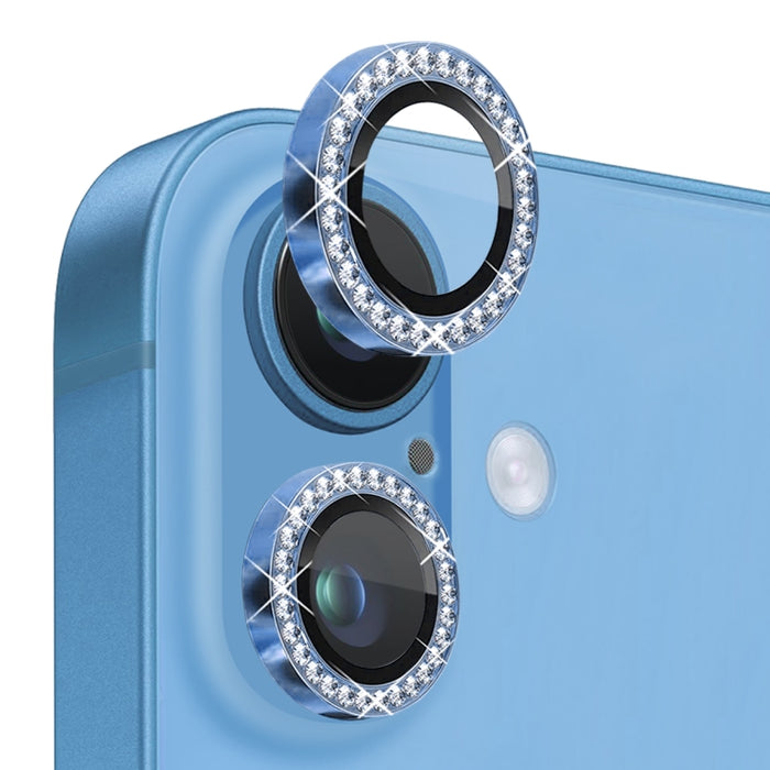 Protector de lente de cámara con diamantes de imitación NORTHJO, película de anillo de metal de vidrio templado, For iPhone 16 / 16 Plus