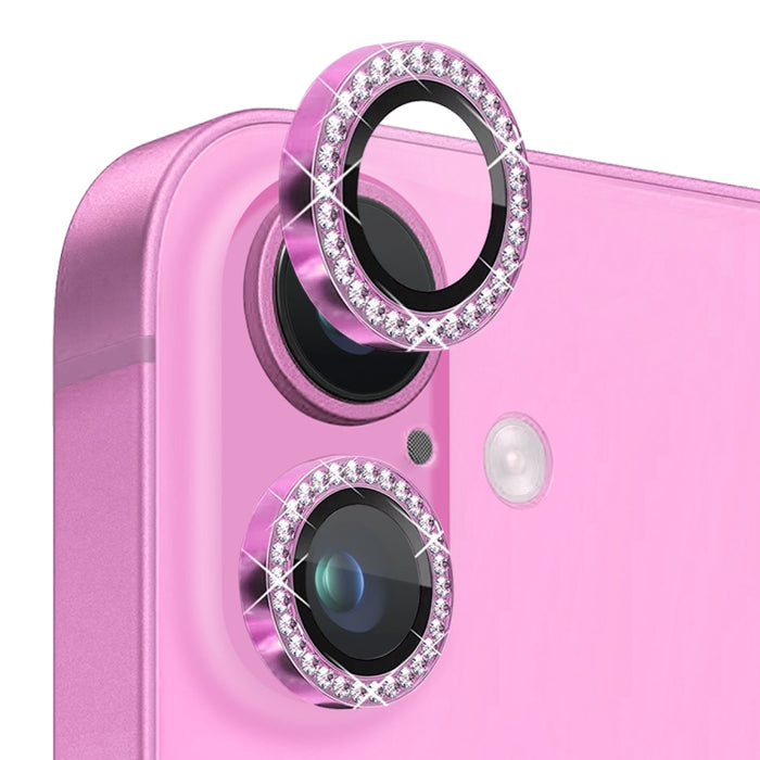Protector de lente de cámara con diamantes de imitación NORTHJO, película de anillo de metal de vidrio templado, For iPhone 16 / 16 Plus