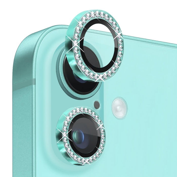 Protector de lente de cámara con diamantes de imitación NORTHJO, película de anillo de metal de vidrio templado, For iPhone 16 / 16 Plus