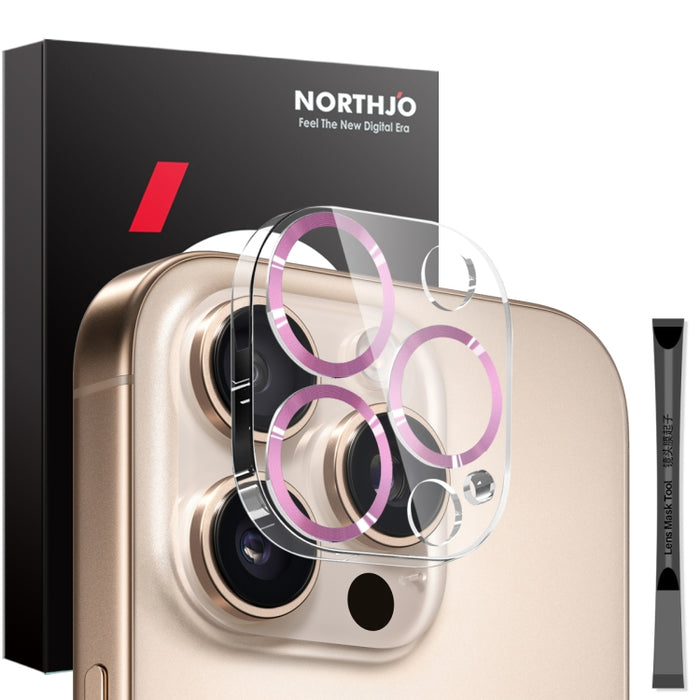 Protector de lente de cámara NORTHJO con vetas de CD y película de vidrio templado 3D, For iPhone 16 Pro / 16 Pro Max, For iPhone 16 / 16 Plus