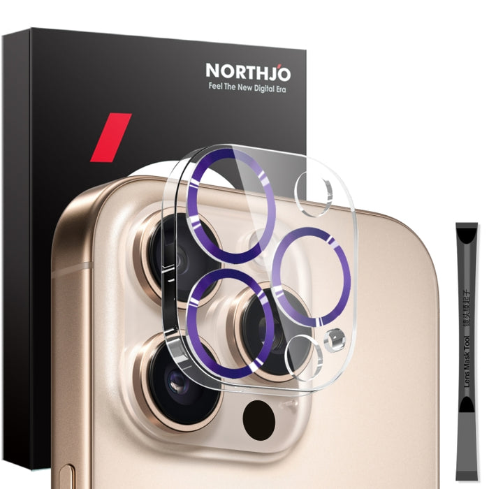 Protector de lente de cámara NORTHJO con vetas de CD y película de vidrio templado 3D, For iPhone 16 Pro / 16 Pro Max, For iPhone 16 / 16 Plus