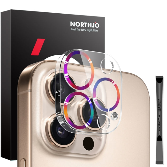 Protector de lente de cámara NORTHJO con vetas de CD y película de vidrio templado 3D, For iPhone 16 Pro / 16 Pro Max, For iPhone 16 / 16 Plus