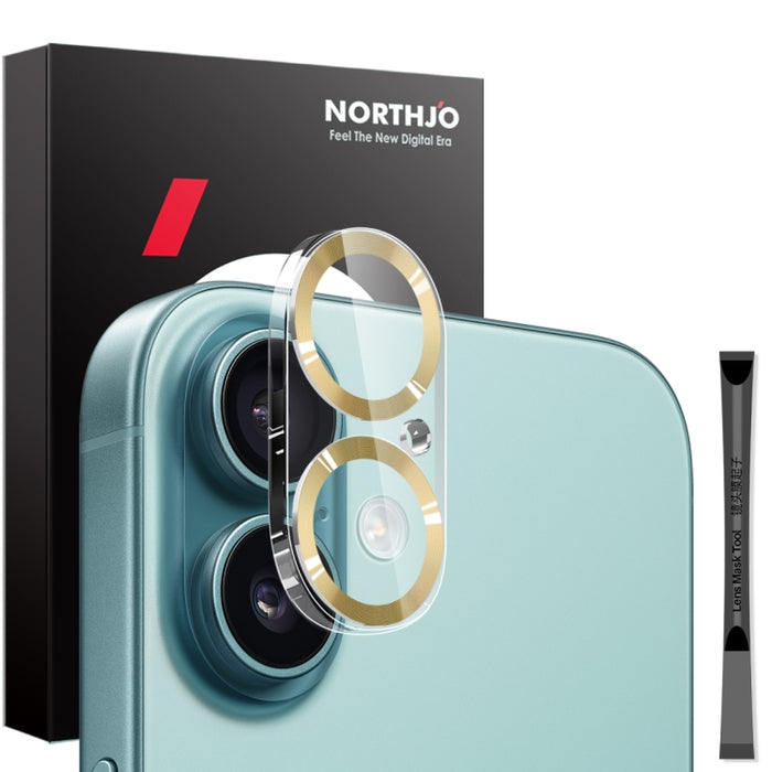 Protector de lente de cámara NORTHJO con vetas de CD y película de vidrio templado 3D, For iPhone 16 Pro / 16 Pro Max, For iPhone 16 / 16 Plus