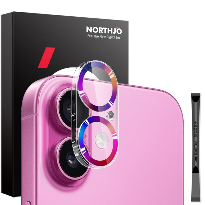 Protector de lente de cámara NORTHJO con vetas de CD y película de vidrio templado 3D, For iPhone 16 Pro / 16 Pro Max, For iPhone 16 / 16 Plus
