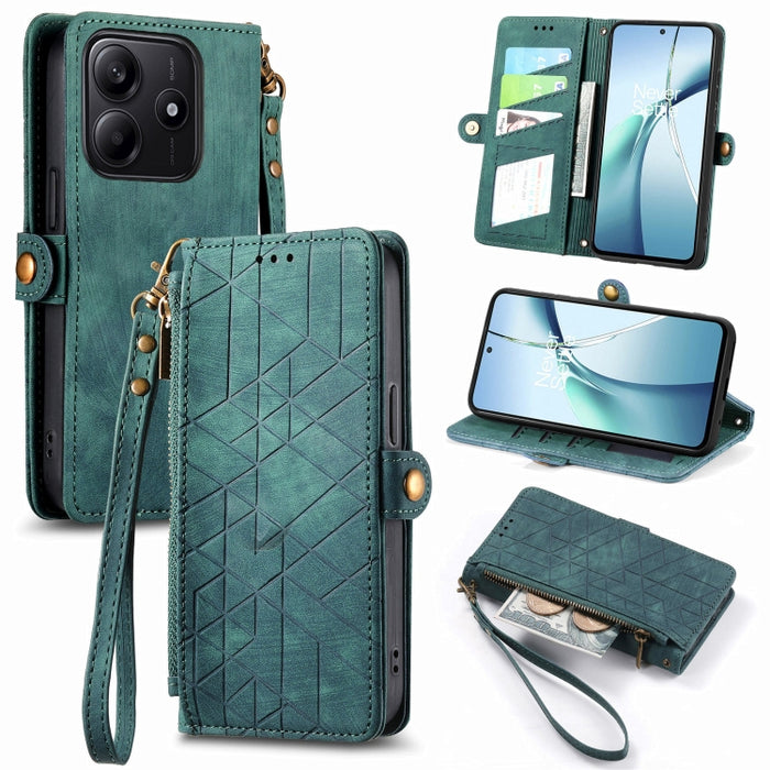Estuche para teléfono de cuero con hebilla lateral y billetera con cremallera geométrica, For Xiaomi 17 Pro Max, For Xiaomi 17 Pro, For Xiaomi 17, For Xiaomi Poco M7 4G 169mm, For Redmi 15C 5G / 4G Glodal 171mm, For Xiaomi 15T Pro, For Xiaomi 15T      ...
