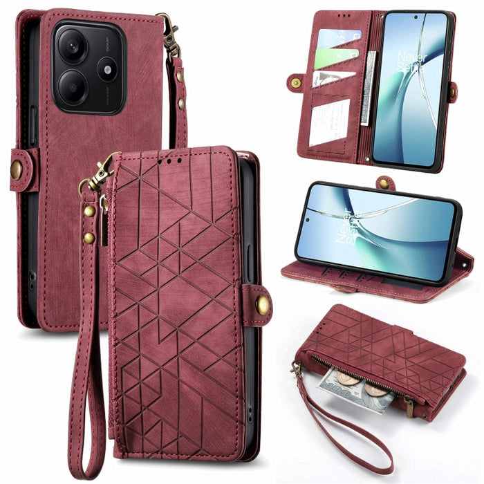 Estuche para teléfono de cuero con hebilla lateral y billetera con cremallera geométrica, For Xiaomi 17 Pro Max, For Xiaomi 17 Pro, For Xiaomi 17, For Xiaomi Poco M7 4G 169mm, For Redmi 15C 5G / 4G Glodal 171mm, For Xiaomi 15T Pro, For Xiaomi 15T      ...