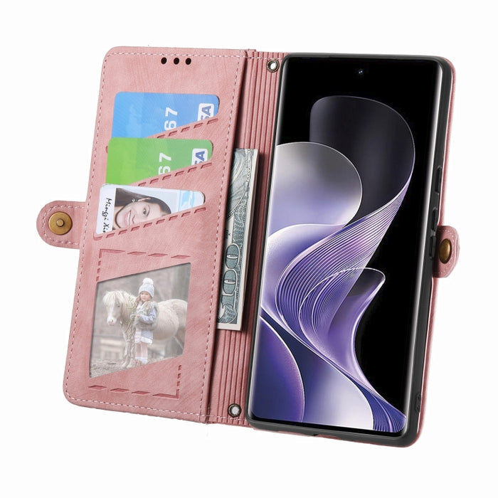 Estuche para teléfono de cuero con hebilla lateral y billetera con cremallera geométrica, For Xiaomi Redmi Note 14 Pro 5G