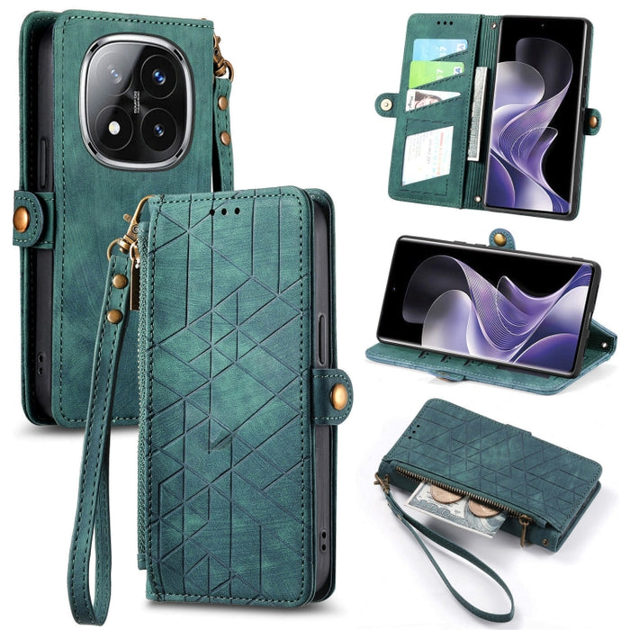 Estuche para teléfono de cuero con hebilla lateral y billetera con cremallera geométrica, For Xiaomi 17 Pro Max, For Xiaomi 17 Pro, For Xiaomi 17, For Xiaomi Poco M7 4G 169mm, For Redmi 15C 5G / 4G Glodal 171mm, For Xiaomi 15T Pro, For Xiaomi 15T      ...