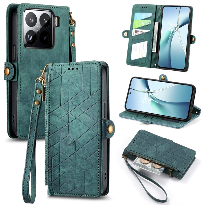 Estuche para teléfono de cuero con hebilla lateral y billetera con cremallera geométrica, For Xiaomi 17 Pro Max, For Xiaomi 17 Pro, For Xiaomi 17, For Xiaomi Poco M7 4G 169mm, For Redmi 15C 5G / 4G Glodal 171mm, For Xiaomi 15T Pro, For Xiaomi 15T      ...