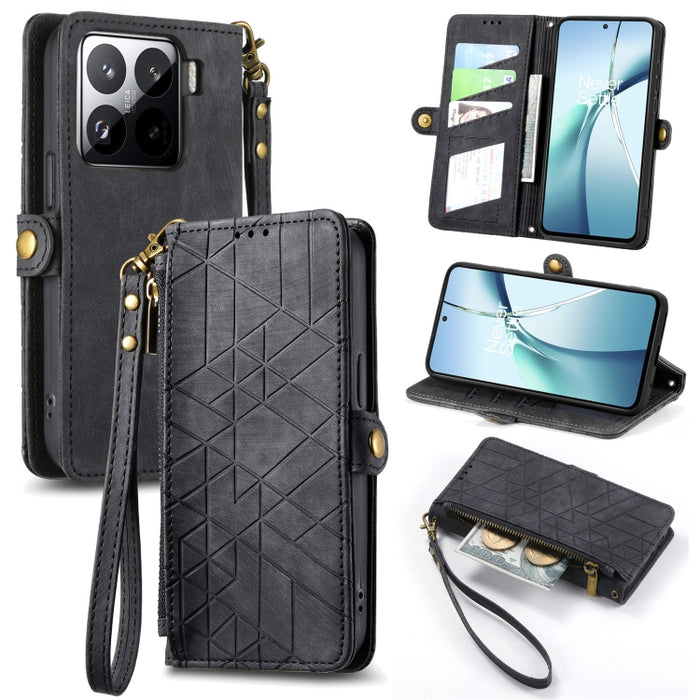 Estuche para teléfono de cuero con hebilla lateral y billetera con cremallera geométrica, For Xiaomi 17 Pro Max, For Xiaomi 17 Pro, For Xiaomi 17, For Xiaomi Poco M7 4G 169mm, For Redmi 15C 5G / 4G Glodal 171mm, For Xiaomi 15T Pro, For Xiaomi 15T      ...