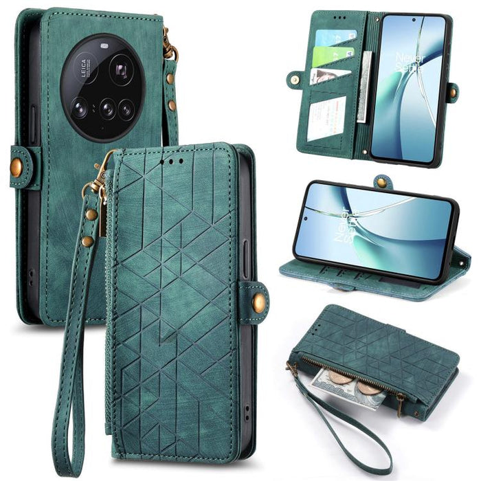 Estuche para teléfono de cuero con hebilla lateral y billetera con cremallera geométrica, For Xiaomi 17 Pro Max, For Xiaomi 17 Pro, For Xiaomi 17, For Xiaomi Poco M7 4G 169mm, For Redmi 15C 5G / 4G Glodal 171mm, For Xiaomi 15T Pro, For Xiaomi 15T      ...
