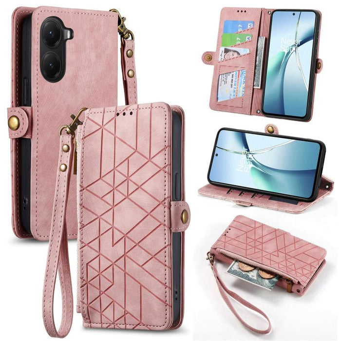 Estuche para teléfono de cuero con hebilla lateral y billetera con cremallera geométrica, For Xiaomi 17 Pro Max, For Xiaomi 17 Pro, For Xiaomi 17, For Xiaomi Poco M7 4G 169mm, For Redmi 15C 5G / 4G Glodal 171mm, For Xiaomi 15T Pro, For Xiaomi 15T      ...