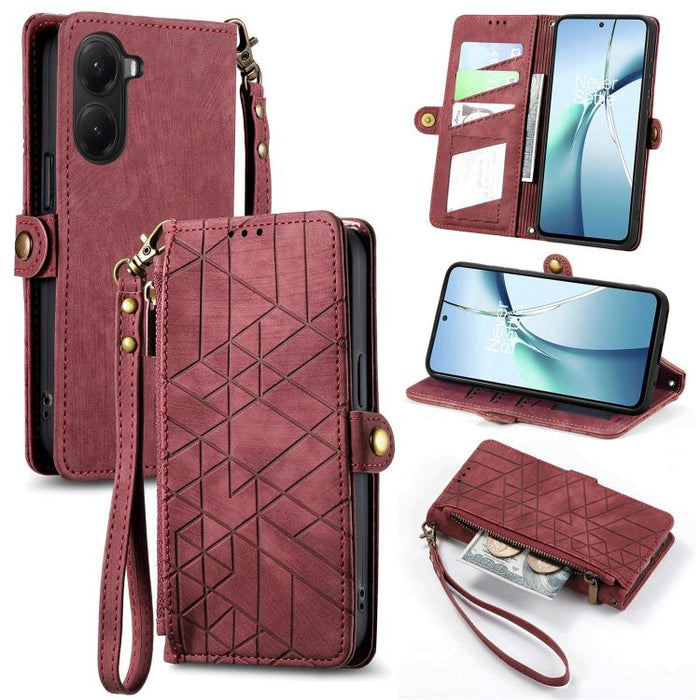 Estuche para teléfono de cuero con hebilla lateral y billetera con cremallera geométrica, For Xiaomi 17 Pro Max, For Xiaomi 17 Pro, For Xiaomi 17, For Xiaomi Poco M7 4G 169mm, For Redmi 15C 5G / 4G Glodal 171mm, For Xiaomi 15T Pro, For Xiaomi 15T      ...