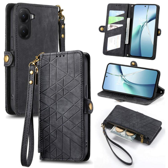 Estuche para teléfono de cuero con hebilla lateral y billetera con cremallera geométrica, For Xiaomi 17 Pro Max, For Xiaomi 17 Pro, For Xiaomi 17, For Xiaomi Poco M7 4G 169mm, For Redmi 15C 5G / 4G Glodal 171mm, For Xiaomi 15T Pro, For Xiaomi 15T      ...
