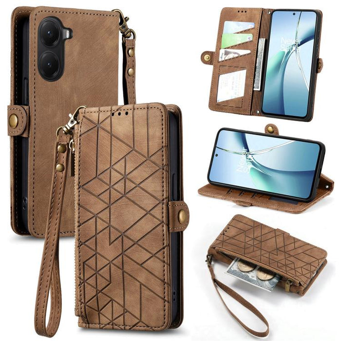 Estuche para teléfono de cuero con hebilla lateral y billetera con cremallera geométrica, For Xiaomi 17 Pro Max, For Xiaomi 17 Pro, For Xiaomi 17, For Xiaomi Poco M7 4G 169mm, For Redmi 15C 5G / 4G Glodal 171mm, For Xiaomi 15T Pro, For Xiaomi 15T      ...