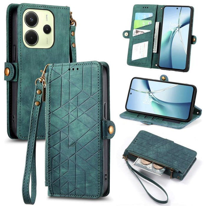 Estuche para teléfono de cuero con hebilla lateral y billetera con cremallera geométrica, For Xiaomi 17 Pro Max, For Xiaomi 17 Pro, For Xiaomi 17, For Xiaomi Poco M7 4G 169mm, For Redmi 15C 5G / 4G Glodal 171mm, For Xiaomi 15T Pro, For Xiaomi 15T      ...
