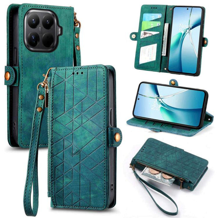 Estuche para teléfono de cuero con hebilla lateral y billetera con cremallera geométrica, For Xiaomi 17 Pro Max, For Xiaomi 17 Pro, For Xiaomi 17, For Xiaomi Poco M7 4G 169mm, For Redmi 15C 5G / 4G Glodal 171mm, For Xiaomi 15T Pro, For Xiaomi 15T      ...