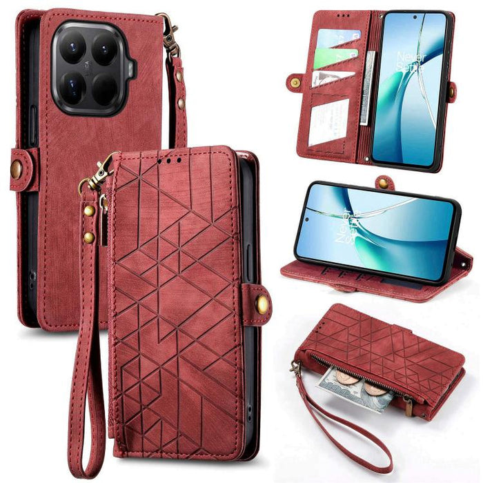Estuche para teléfono de cuero con hebilla lateral y billetera con cremallera geométrica, For Xiaomi 17 Pro Max, For Xiaomi 17 Pro, For Xiaomi 17, For Xiaomi Poco M7 4G 169mm, For Redmi 15C 5G / 4G Glodal 171mm, For Xiaomi 15T Pro, For Xiaomi 15T      ...