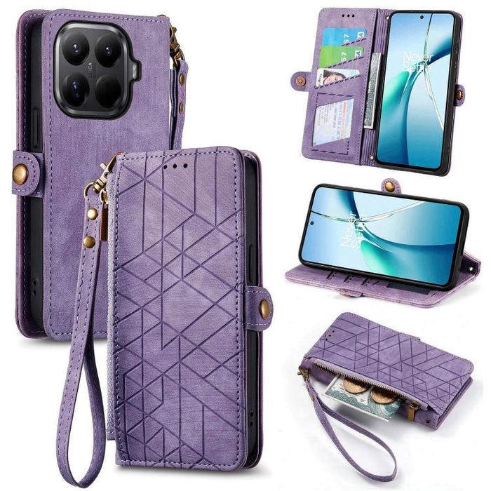 Estuche para teléfono de cuero con hebilla lateral y billetera con cremallera geométrica, For Xiaomi 17 Pro Max, For Xiaomi 17 Pro, For Xiaomi 17, For Xiaomi Poco M7 4G 169mm, For Redmi 15C 5G / 4G Glodal 171mm, For Xiaomi 15T Pro, For Xiaomi 15T      ...