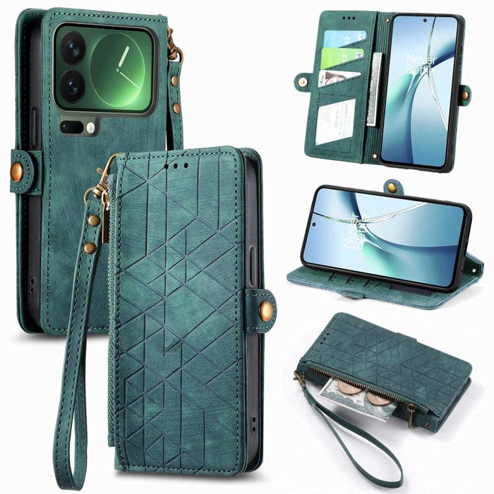 Estuche para teléfono de cuero con hebilla lateral y billetera con cremallera geométrica, For Xiaomi 17 Pro Max, For Xiaomi 17 Pro, For Xiaomi 17, For Xiaomi Poco M7 4G 169mm, For Redmi 15C 5G / 4G Glodal 171mm, For Xiaomi 15T Pro, For Xiaomi 15T      ...