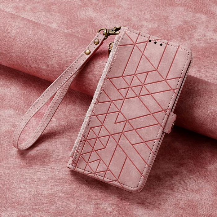 Estuche para teléfono de cuero con hebilla lateral y billetera con cremallera geométrica, For Xiaomi 17 Pro Max, For Xiaomi 17 Pro, For Xiaomi 17, For Xiaomi Poco M7 4G 169mm, For Redmi 15C 5G / 4G Glodal 171mm, For Xiaomi 15T Pro, For Xiaomi 15T      ...