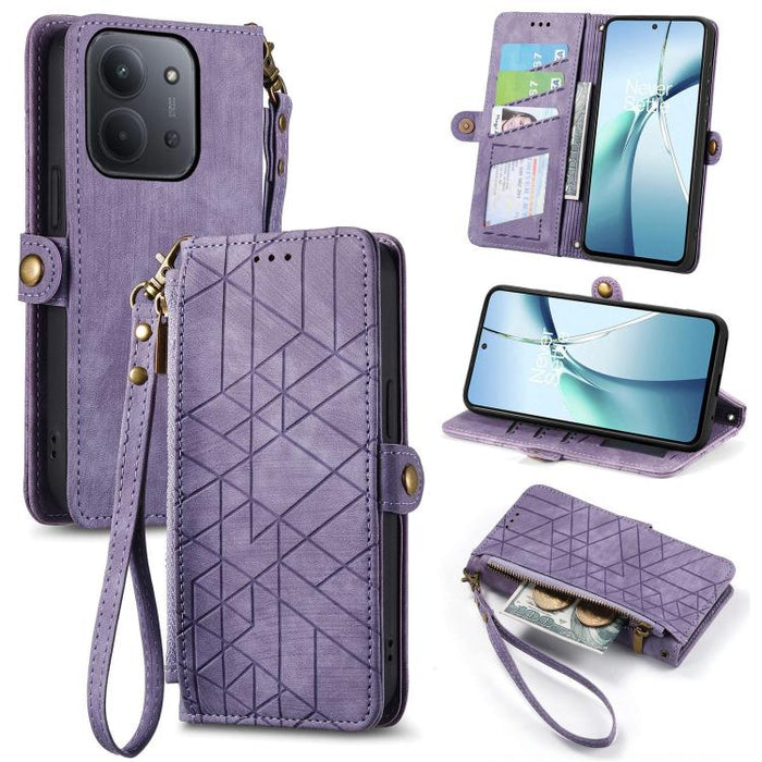 Estuche para teléfono de cuero con hebilla lateral y billetera con cremallera geométrica, For Xiaomi 17 Pro Max, For Xiaomi 17 Pro, For Xiaomi 17, For Xiaomi Poco M7 4G 169mm, For Redmi 15C 5G / 4G Glodal 171mm, For Xiaomi 15T Pro, For Xiaomi 15T      ...