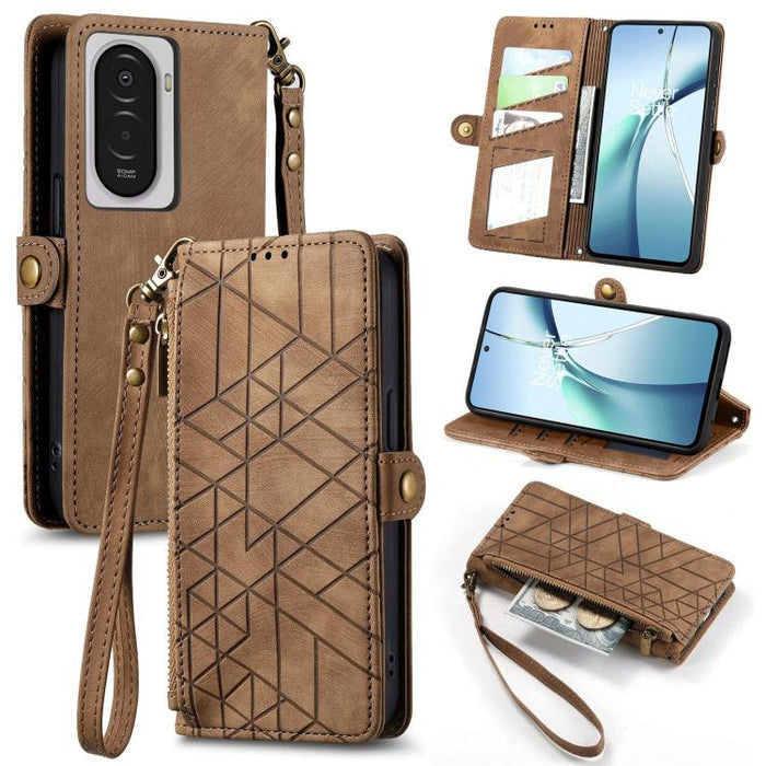 Estuche para teléfono de cuero con hebilla lateral y billetera con cremallera geométrica, For Xiaomi 17 Pro Max, For Xiaomi 17 Pro, For Xiaomi 17, For Xiaomi Poco M7 4G 169mm, For Redmi 15C 5G / 4G Glodal 171mm, For Xiaomi 15T Pro, For Xiaomi 15T      ...