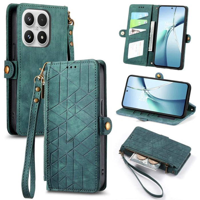 Estuche para teléfono de cuero con hebilla lateral y billetera con cremallera geométrica, For Xiaomi 17 Pro Max, For Xiaomi 17 Pro, For Xiaomi 17, For Xiaomi Poco M7 4G 169mm, For Redmi 15C 5G / 4G Glodal 171mm, For Xiaomi 15T Pro, For Xiaomi 15T      ...