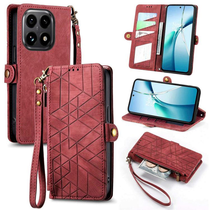 Estuche para teléfono de cuero con hebilla lateral y billetera con cremallera geométrica, For Xiaomi 17 Pro Max, For Xiaomi 17 Pro, For Xiaomi 17, For Xiaomi Poco M7 4G 169mm, For Redmi 15C 5G / 4G Glodal 171mm, For Xiaomi 15T Pro, For Xiaomi 15T      ...
