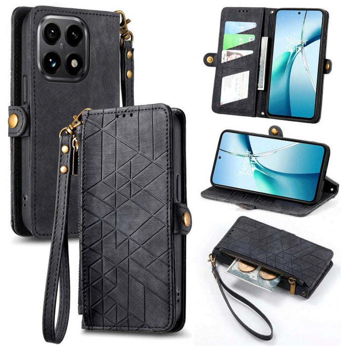 Estuche para teléfono de cuero con hebilla lateral y billetera con cremallera geométrica, For Xiaomi 17 Pro Max, For Xiaomi 17 Pro, For Xiaomi 17, For Xiaomi Poco M7 4G 169mm, For Redmi 15C 5G / 4G Glodal 171mm, For Xiaomi 15T Pro, For Xiaomi 15T      ...
