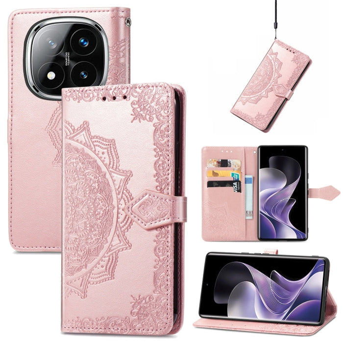 Funda de cuero para teléfono con estampado de flores de mandala, For Xiaomi Redmi Note 14 Pro+ 5G, For Xiaomi Redmi Note 14 Pro 5G, For Redmi 15C 5G / 4G Glodal 171mm
