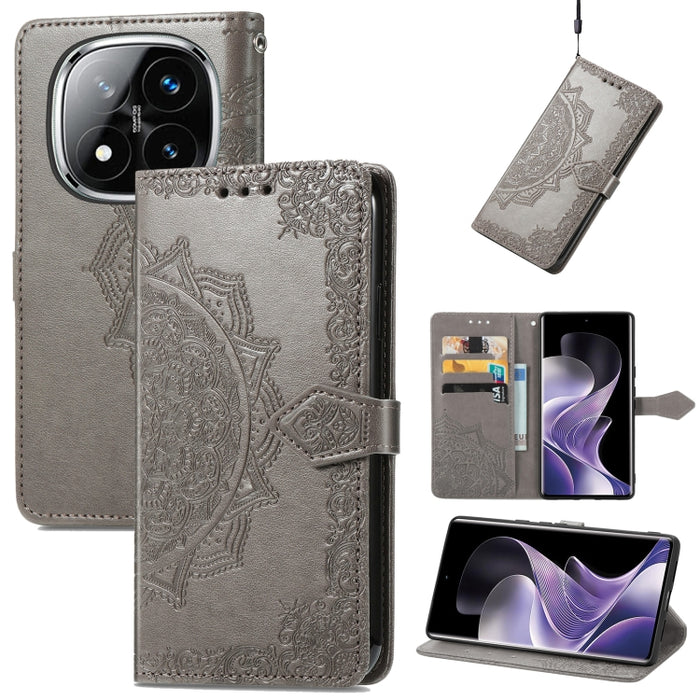 Funda de cuero para teléfono con estampado de flores de mandala, For Xiaomi Redmi Note 14 Pro+ 5G, For Xiaomi Redmi Note 14 Pro 5G, For Redmi 15C 5G / 4G Glodal 171mm