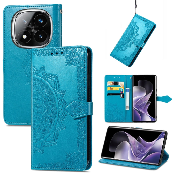 Funda de cuero para teléfono con estampado de flores de mandala, For Xiaomi Redmi Note 14 Pro+ 5G, For Xiaomi Redmi Note 14 Pro 5G, For Redmi 15C 5G / 4G Glodal 171mm