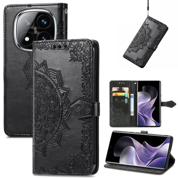 Funda de cuero para teléfono con estampado de flores de mandala, For Xiaomi Redmi Note 14 Pro+ 5G, For Xiaomi Redmi Note 14 Pro 5G, For Redmi 15C 5G / 4G Glodal 171mm