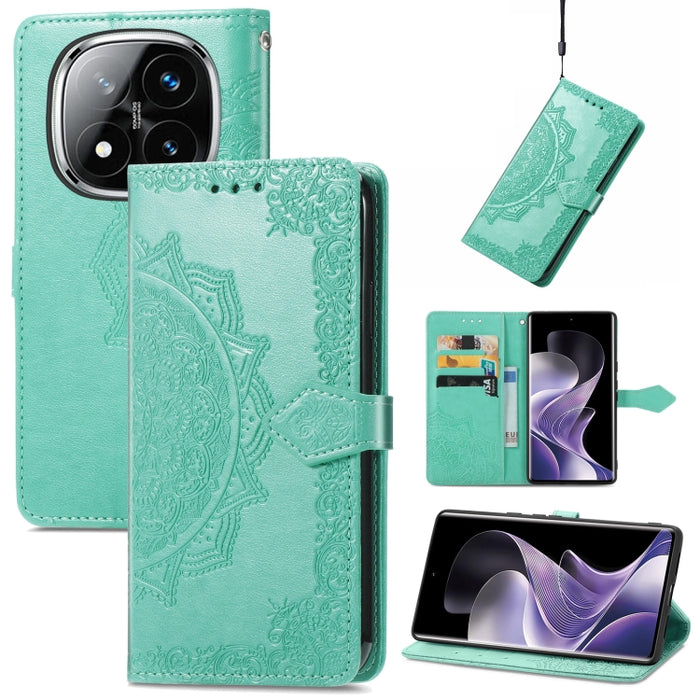 Funda de cuero para teléfono con estampado de flores de mandala, For Xiaomi Redmi Note 14 Pro+ 5G, For Xiaomi Redmi Note 14 Pro 5G, For Redmi 15C 5G / 4G Glodal 171mm