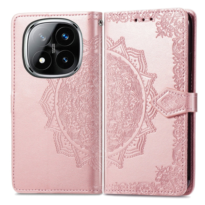 Funda de cuero para teléfono con estampado de flores de mandala, For Xiaomi Redmi Note 14 Pro+ 5G, For Xiaomi Redmi Note 14 Pro 5G, For Redmi 15C 5G / 4G Glodal 171mm