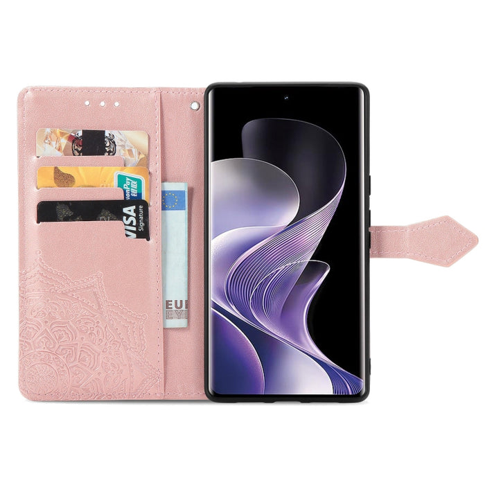 Funda de cuero para teléfono con estampado de flores de mandala, For Xiaomi Redmi Note 14 Pro+ 5G, For Xiaomi Redmi Note 14 Pro 5G, For Redmi 15C 5G / 4G Glodal 171mm