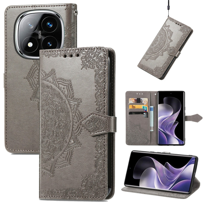 Funda de cuero para teléfono con estampado de flores de mandala, For Xiaomi Redmi Note 14 Pro+ 5G, For Xiaomi Redmi Note 14 Pro 5G, For Redmi 15C 5G / 4G Glodal 171mm