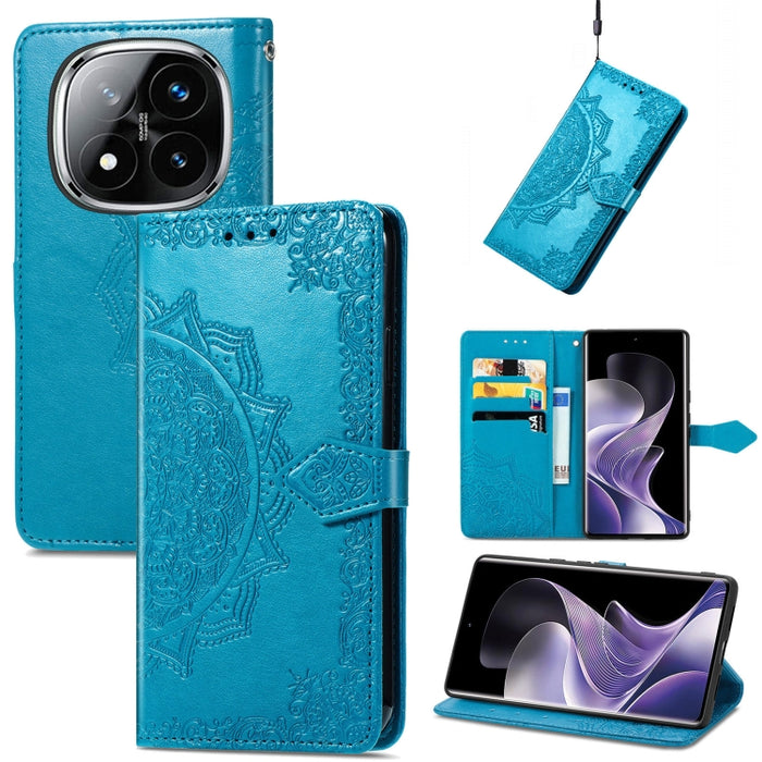 Funda de cuero para teléfono con estampado de flores de mandala, For Xiaomi Redmi Note 14 Pro+ 5G, For Xiaomi Redmi Note 14 Pro 5G, For Redmi 15C 5G / 4G Glodal 171mm