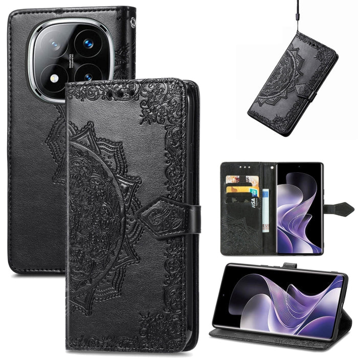 Funda de cuero para teléfono con estampado de flores de mandala, For Xiaomi Redmi Note 14 Pro+ 5G, For Xiaomi Redmi Note 14 Pro 5G, For Redmi 15C 5G / 4G Glodal 171mm