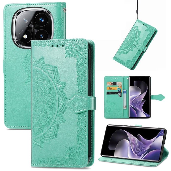 Funda de cuero para teléfono con estampado de flores de mandala, For Xiaomi Redmi Note 14 Pro+ 5G, For Xiaomi Redmi Note 14 Pro 5G, For Redmi 15C 5G / 4G Glodal 171mm