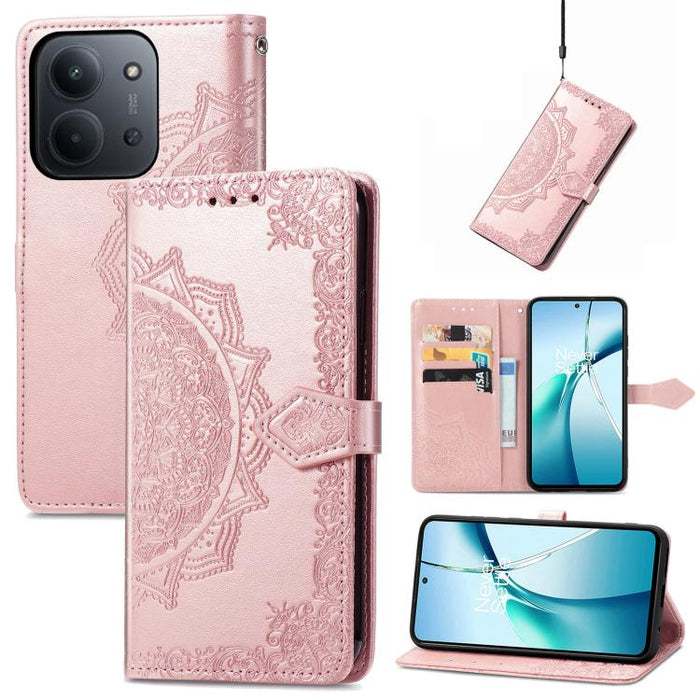 Funda de cuero para teléfono con estampado de flores de mandala, For Xiaomi Redmi Note 14 Pro+ 5G, For Xiaomi Redmi Note 14 Pro 5G, For Redmi 15C 5G / 4G Glodal 171mm