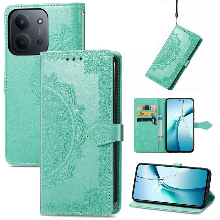 Funda de cuero para teléfono con estampado de flores de mandala, For Xiaomi Redmi Note 14 Pro+ 5G, For Xiaomi Redmi Note 14 Pro 5G, For Redmi 15C 5G / 4G Glodal 171mm