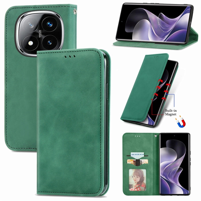 Funda de cuero para teléfono con tapa magnética y tacto retro, For Xiaomi Redmi Note 14 Pro+ 5G, For Xiaomi Redmi Note 14 Pro 5G, For Redmi 15C 5G / 4G Global 171mm