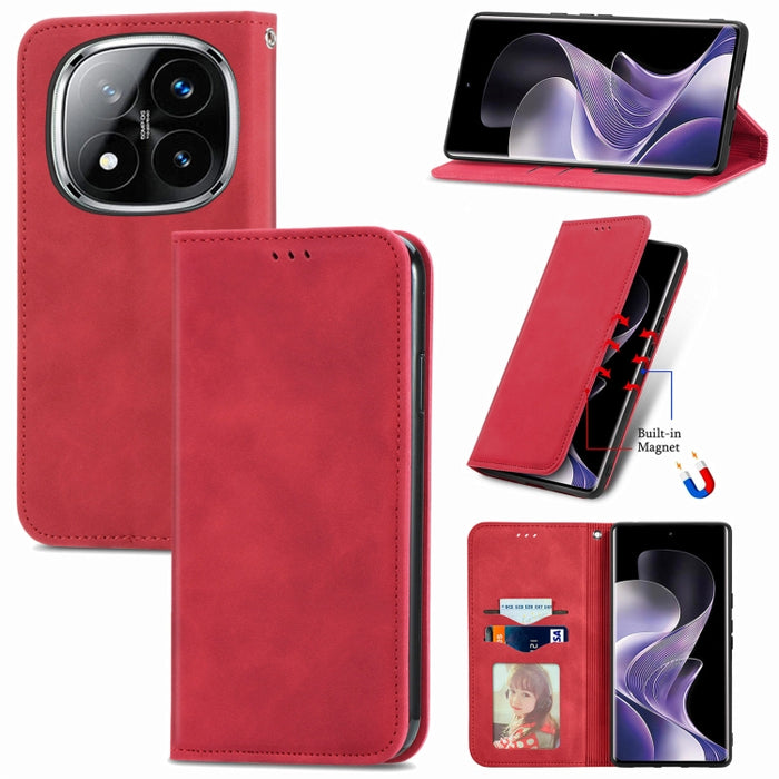 Funda de cuero para teléfono con tapa magnética y tacto retro, For Xiaomi Redmi Note 14 Pro+ 5G, For Xiaomi Redmi Note 14 Pro 5G, For Redmi 15C 5G / 4G Global 171mm