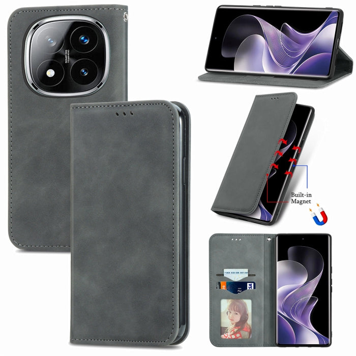 Funda de cuero para teléfono con tapa magnética y tacto retro, For Xiaomi Redmi Note 14 Pro+ 5G, For Xiaomi Redmi Note 14 Pro 5G, For Redmi 15C 5G / 4G Global 171mm