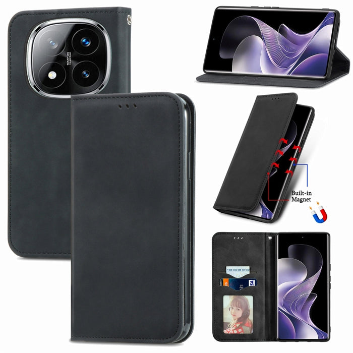 Funda de cuero para teléfono con tapa magnética y tacto retro, For Xiaomi Redmi Note 14 Pro+ 5G, For Xiaomi Redmi Note 14 Pro 5G, For Redmi 15C 5G / 4G Global 171mm